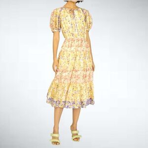 Size M Anthropologie Current Air Colorblock Floral Print MIDI Dress